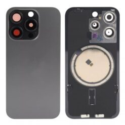 iPhone 15 Pro Max Tapa Trasera con Soporte de Metal Titano Gris