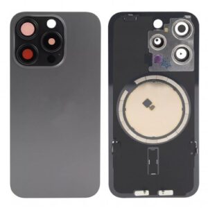 iPhone 15 Pro Max Tapa Trasera con Soporte de Metal Titano Gris